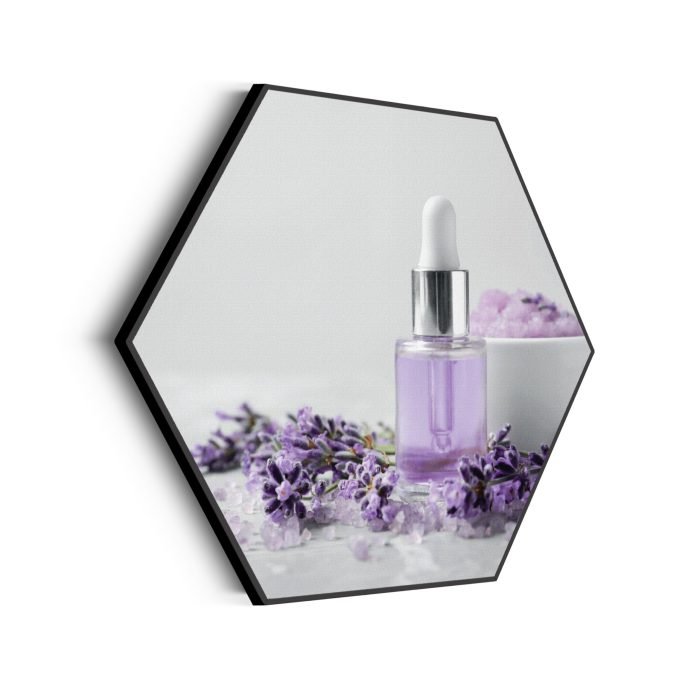 akoestisch-schilderij-beautysallon-lavendel-marmer-02-hexagon_Wecho