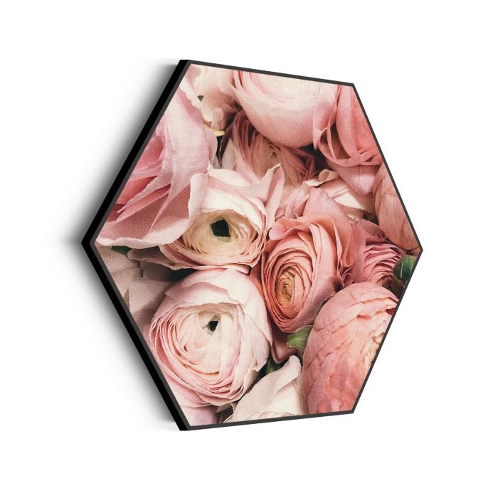 akoestisch-schilderij-roze-rozen-boeket-hexagon_Wecho